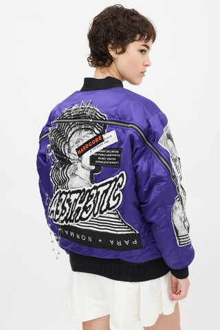 Diesel Purple & Multicolour Patchwork Distressed Bomber Jacket