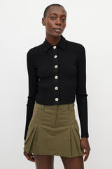 Dion Lee Black Ribbed Knit Button Up Top