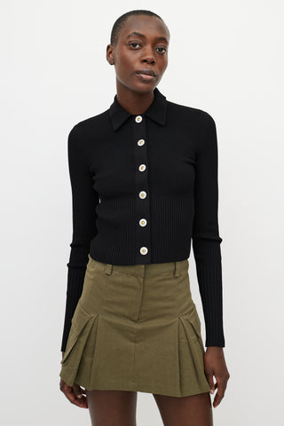 Dion Lee Black Ribbed Knit Button Up Top