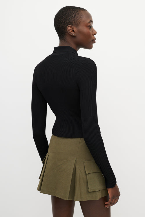 Dion Lee Black Ribbed Knit Button Up Top