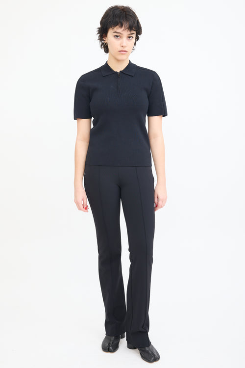 Dion Lee Black Ribbed Knit Quarter Zipped Polo