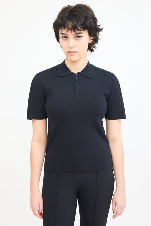 Dion Lee Black Ribbed Knit Quarter Zipped Polo