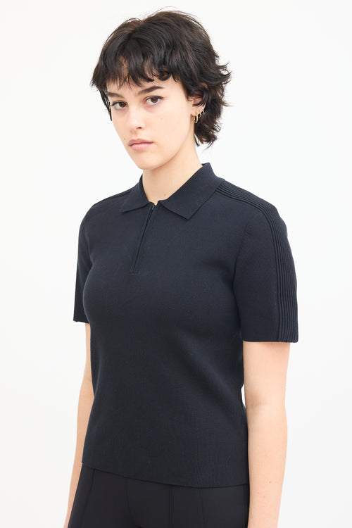 Dion Lee Black Ribbed Knit Quarter Zipped Polo