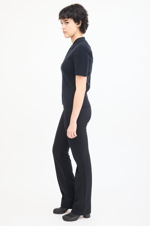 Dion Lee Black Ribbed Knit Quarter Zipped Polo