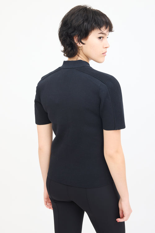 Dion Lee Black Ribbed Knit Quarter Zipped Polo