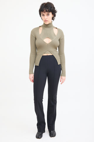 Dion Lee Green Wool Ribbed Knit Turtleneck Sweater