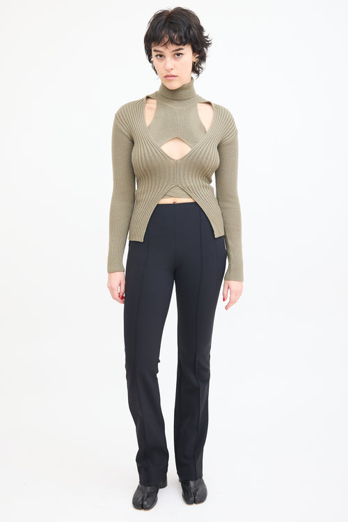 Dion Lee Green Wool Ribbed Knit Turtleneck Sweater