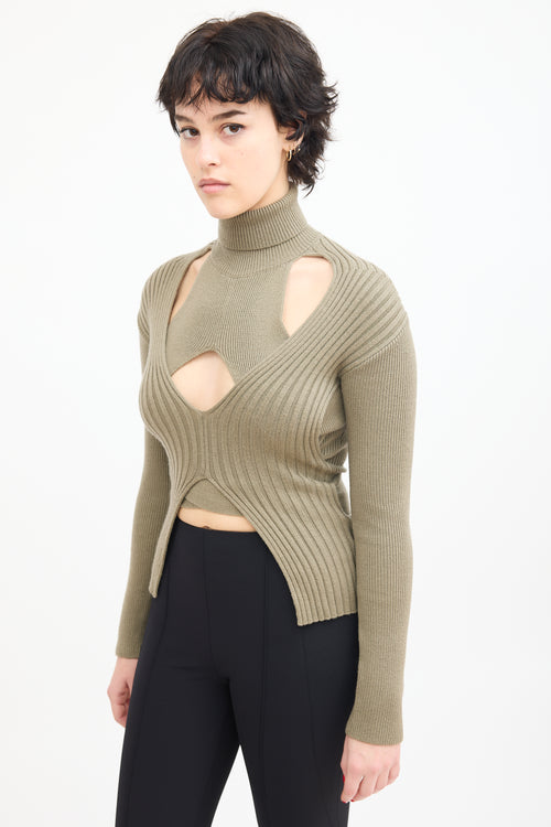 Dion Lee Green Wool Ribbed Knit Turtleneck Sweater