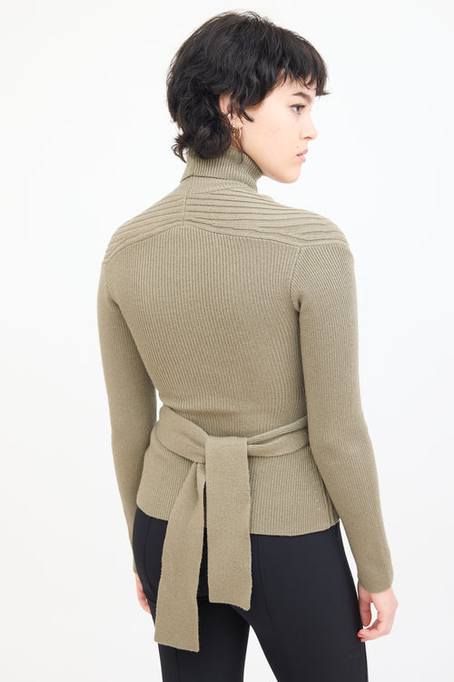 Dion Lee Green Wool Ribbed Knit Turtleneck Sweater