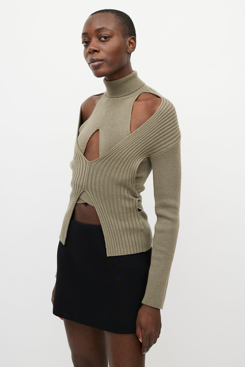 Dion Lee Green Ribbed Knit Turtleneck Sweater