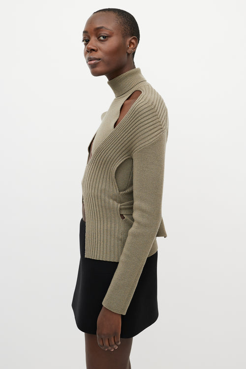 Dion Lee Green Ribbed Knit Turtleneck Sweater