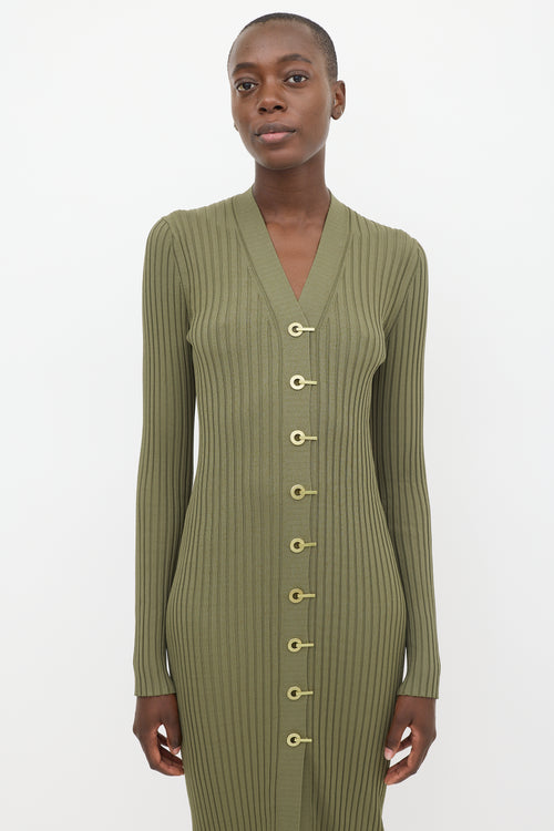 Dion Lee Green Ribbed V-Neck Dress