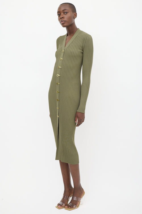 Dion Lee Green Ribbed V-Neck Dress