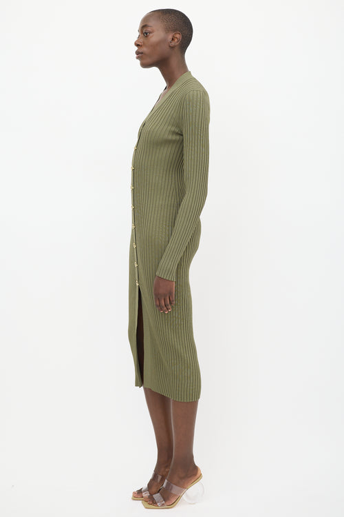 Dion Lee Green Ribbed V-Neck Dress