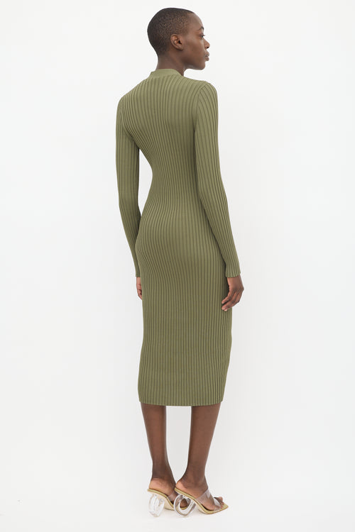 Dion Lee Green Ribbed V-Neck Dress