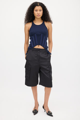 Dion Lee Navy Ribbed Corset Tank Top