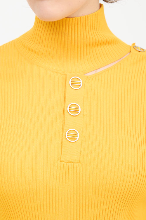 Dion Lee Orange Ribbed Knit Cut Out Turtleneck Top