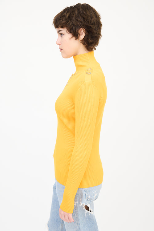 Dion Lee Orange Ribbed Knit Cut Out Turtleneck Top