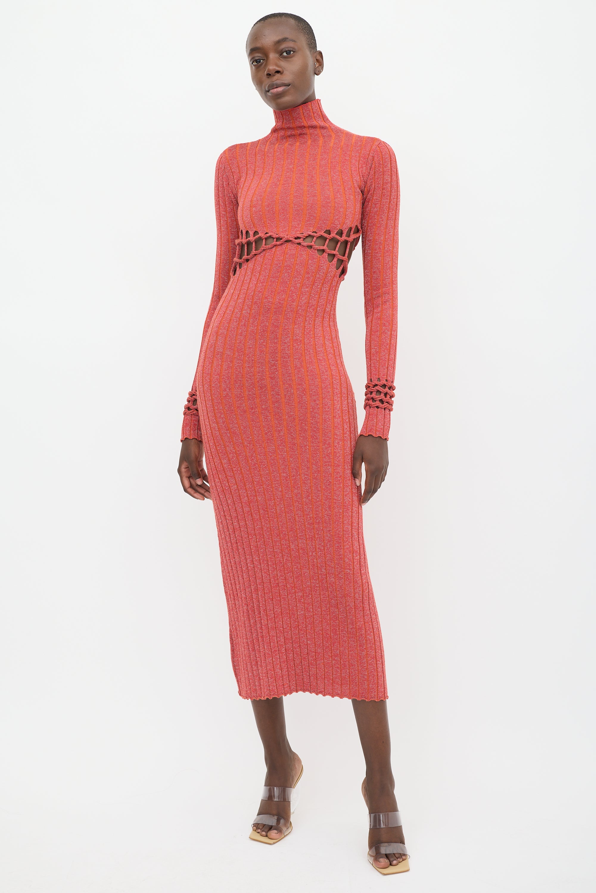 fitted lace wedding dress Dion Lee // Red Reflective Knit Cut Out Dress VSP Consignment fitted lace wedding dress Dion Lee // Red Reflective Knit Cut Out Dress VSP Consignment