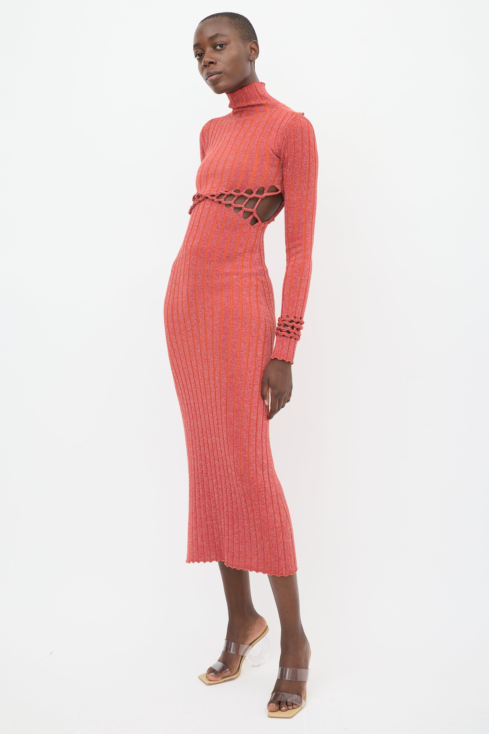 Dion Lee // Red Reflective Knit Cut Out Dress VSP Consignment Dion Lee // Red Reflective Knit Cut Out Dress VSP Consignment