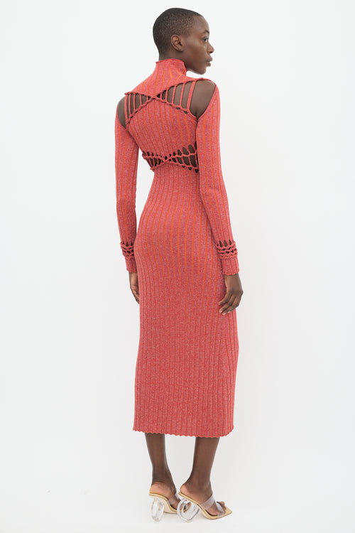 Dion Lee Red Reflective Knit Cut Out Dress