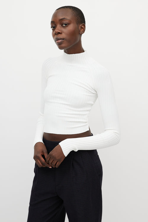 Dion Lee White Ribbed Knit Cropped Turtleneck Top