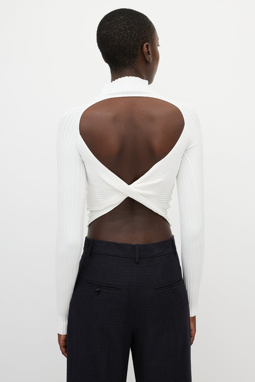 Dion Lee White Ribbed Knit Cropped Turtleneck Top