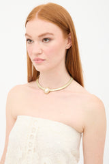 Dior 1980s Gold Plated Oval Pearl Omega Necklace