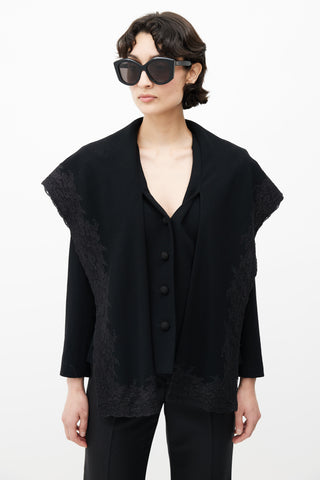 Dior 1990s Black Wool & Lace Shawl Collar Blazer