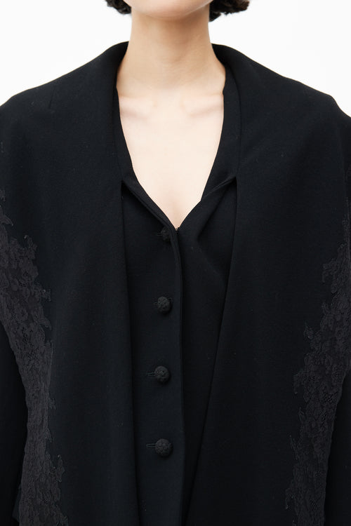 Dior 1990s Black Wool & Lace Shawl Collar Blazer