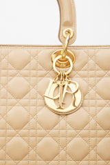 Dior 1999 Beige Quilted Leather Large Lady Dior Bag