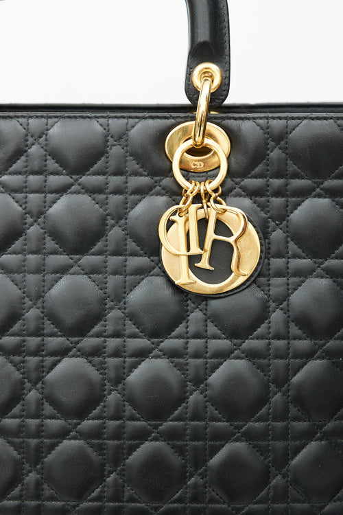 Dior 2001 Black Quilted Leather Large Lady Dior Bag