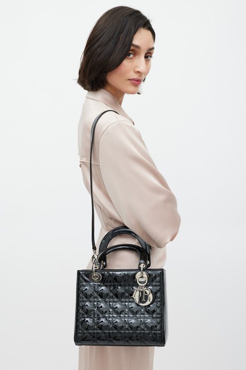 Dior 2009 Black Patent Medium Lady Dior Bag