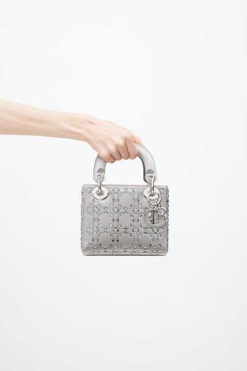 Dior 2019 Gray Satin Embellished Mini Lady Dior Bag