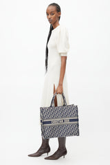 Dior 2019 Navy & Cream Monogram Canvas Large Book Tote