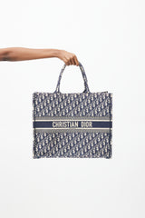 Dior 2019 Navy & Cream Monogram Canvas Large Book Tote