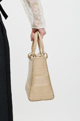 Dior 2020 Beige Cannage Canvas Medium Lady D-Lite Bag