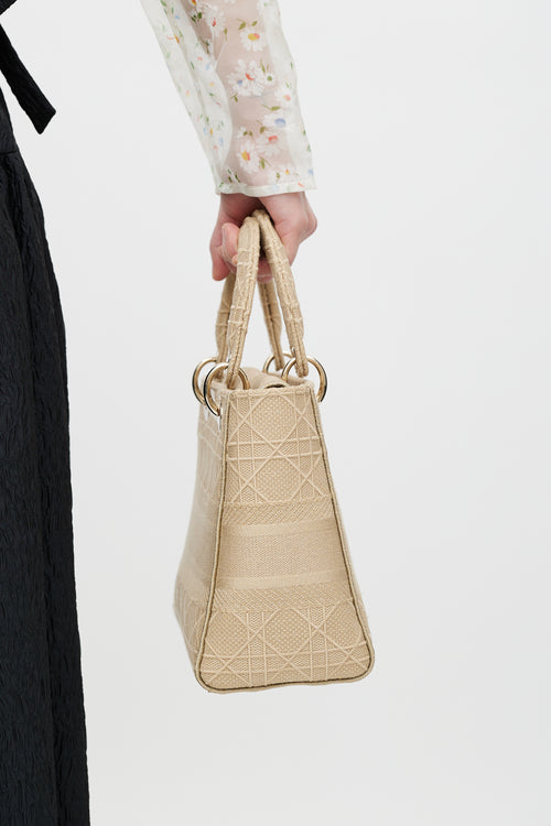 Dior 2020 Beige Cannage Canvas Medium Lady D-Lite Bag
