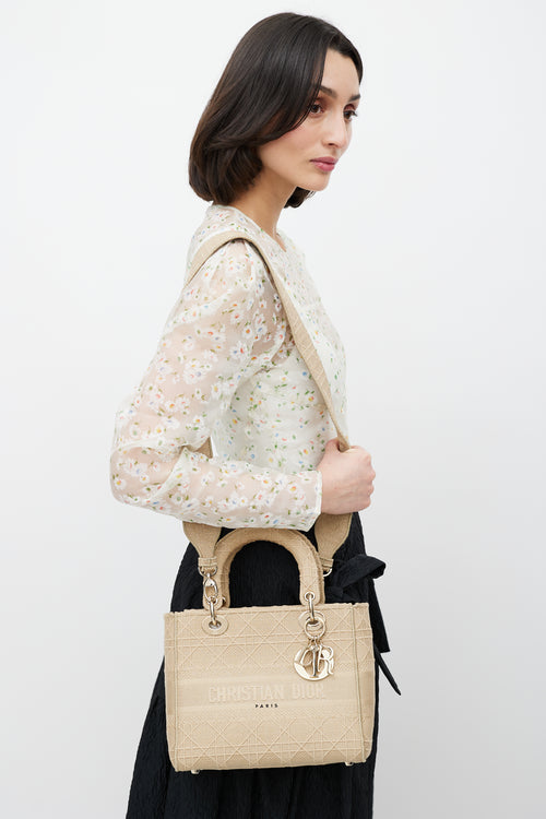 Dior 2020 Beige Cannage Canvas Medium Lady D-Lite Bag