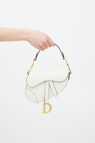 Dior 2020 White & Gold Leather Mini Saddle Bag