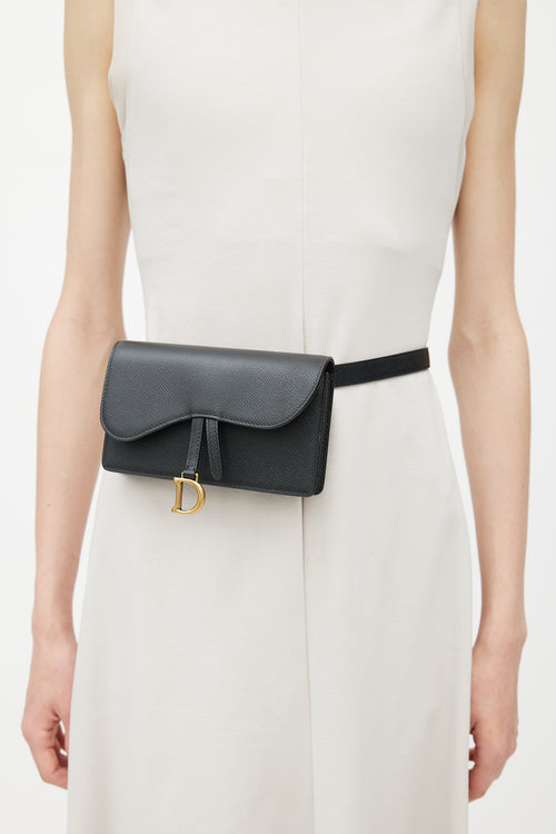 Dior 2020 Black Leather Saddle Belt Bag