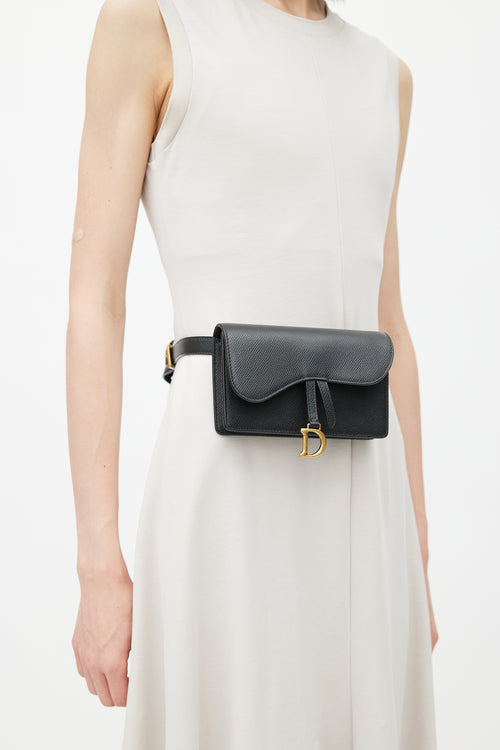 Dior 2020 Black Leather Saddle Belt Bag