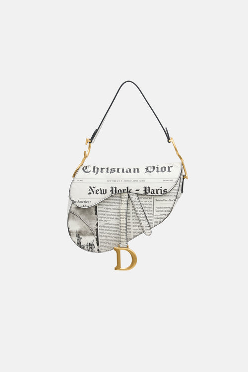 Dior 2024 Leather Newsprint Saddle Bag