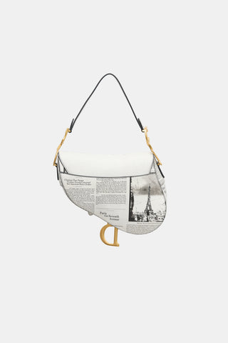 Dior 2024 Leather Newsprint Saddle Bag