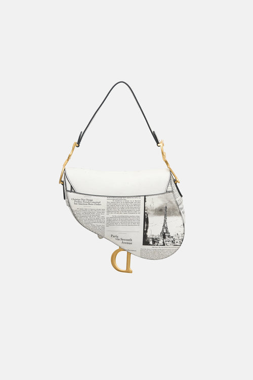 Dior 2024 Leather Newsprint Saddle Bag
