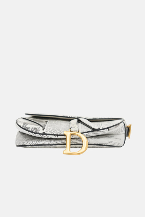 Dior 2024 Leather Newsprint Saddle Bag