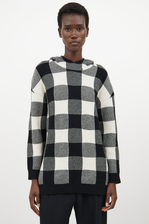 Dior White & Black Cashmere Plaid Logo Hoodie