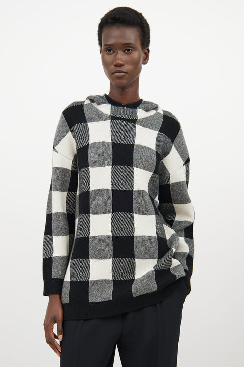 Dior White & Black Cashmere Plaid Logo Hoodie