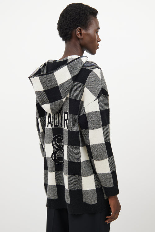 Dior White & Black Cashmere Plaid Logo Hoodie