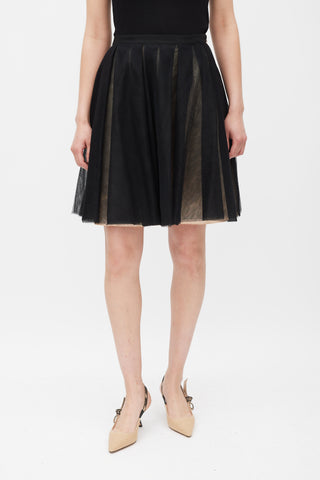 Dior Beige & Black Silk Mesh Overlay Skirt